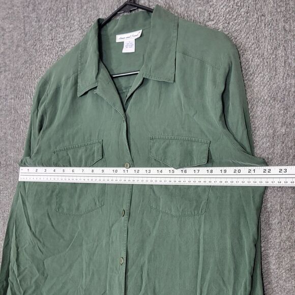 Vintage Anna and Frank Blouse Womens Large Green 100% Silk Long Sleeve Shirt - Picture 5 of 11